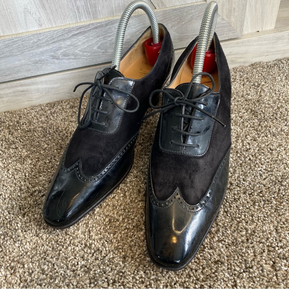 Graviti Black Suede Heeled Oxford Menswear Shootie Bootie Platform